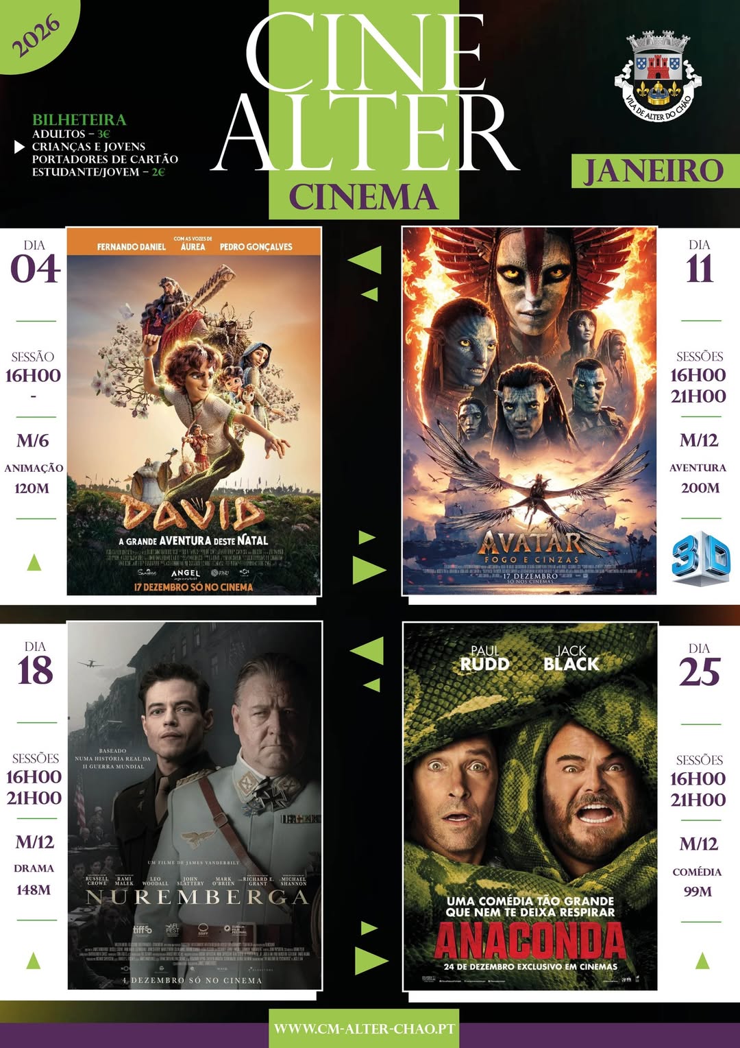 CINEMALTER
       JANEIRO

Bilhetes:
Adultos – 3€
Crianças e jovens portadores …