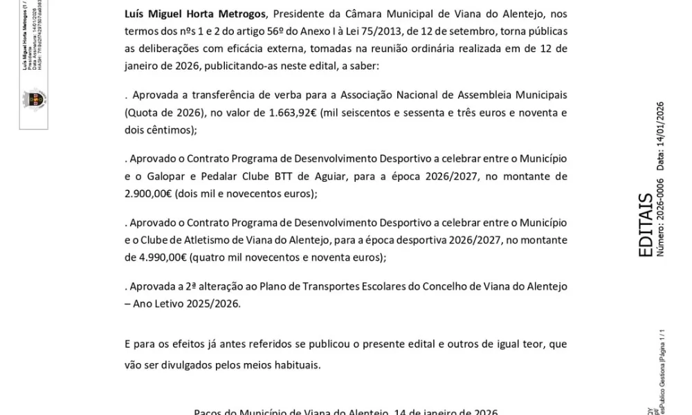 Edital 

Deliberações tomadas na reunião ordinária da Câmara Municipal de 12 de …