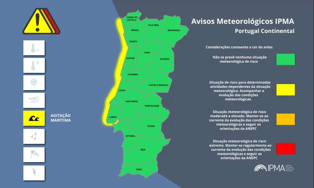 Atenção aos Avisos Meteorológicos para Portugal Continental:
Agitação Marítima -…