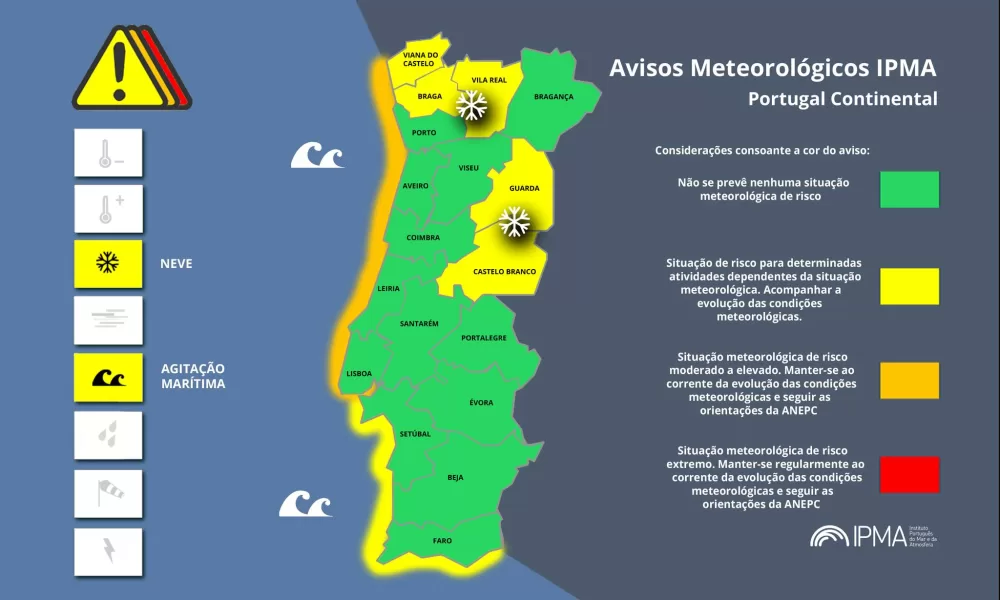 Atenção aos Avisos Meteorológicos para Portugal Continental:
Agitação Marítima -…