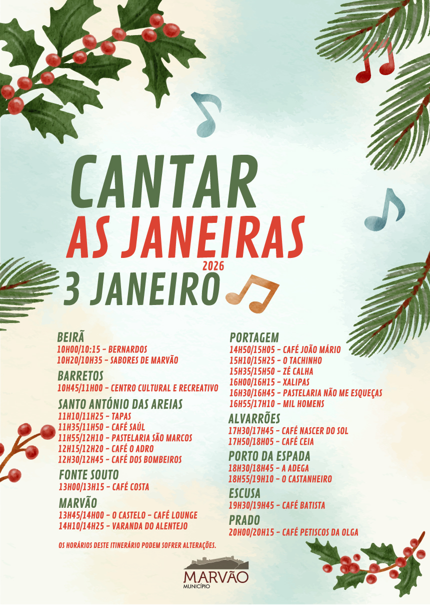 Cantar as Janeiras em Marvão
 3 de janeiro (sábado)

 Consulte os locais e horá…