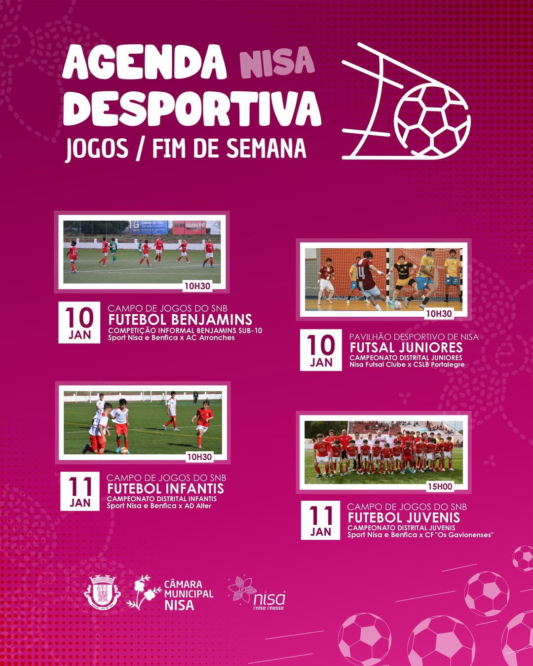 𝑴𝒖𝒏𝒊𝒄𝒊́𝒑𝒊𝒐 𝒅𝒆 𝑵𝒊𝒔𝒂 𝒂𝒑𝒐𝒊𝒂! 

 Futebol Benjamins
 Sport Nisa e Benfica X AC Aronch…