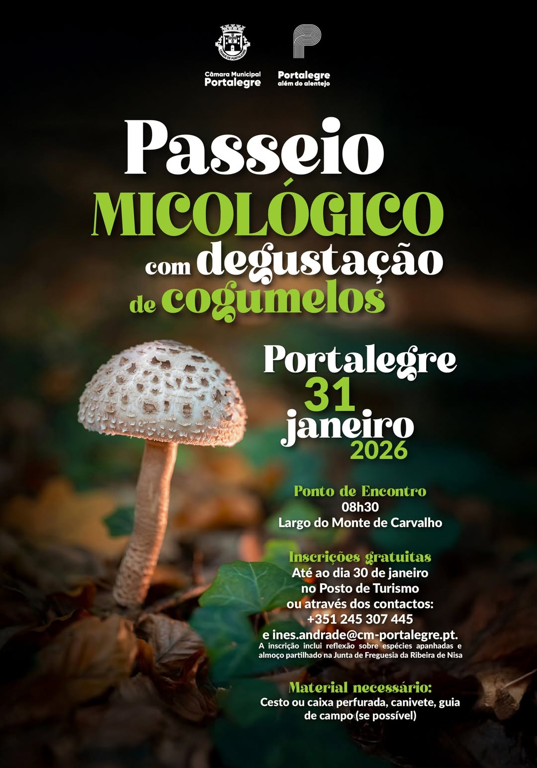 Passeio Micológico com Degustação de Cogumelos – 31 de janeiro 
Ponto de Encontr…