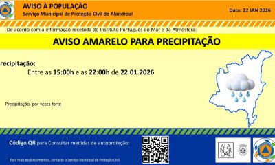 Aviso Amarelo – Precipitação 
 Entre as 15h00 e as 22h00 de dia 22/01 

#municip…