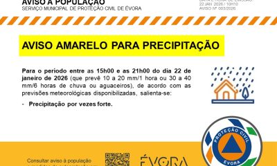 Alertamos para o seguinte aviso do SMPC Évora – Serviço Municipal de Proteção Ci…