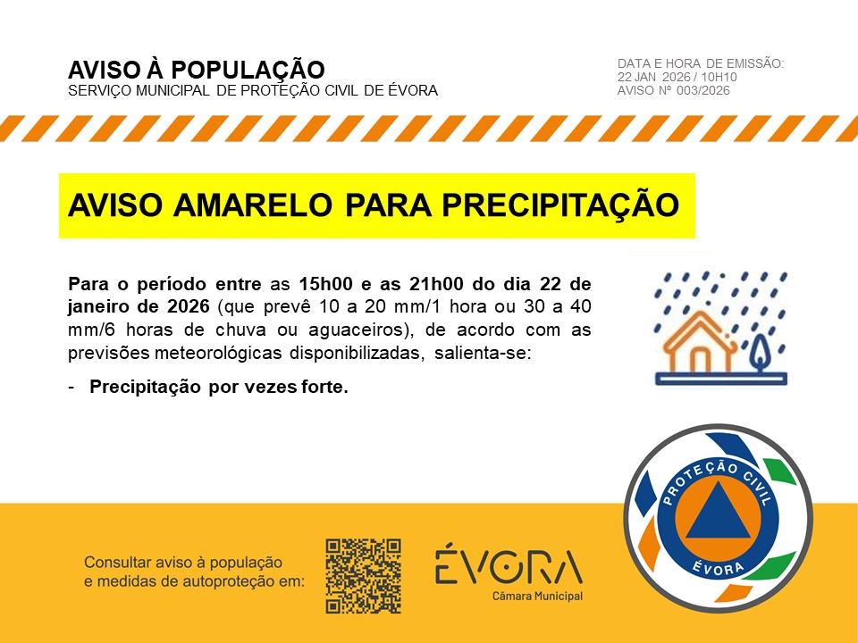 Alertamos para o seguinte aviso do SMPC Évora – Serviço Municipal de Proteção Ci…