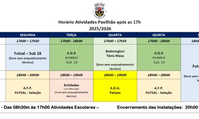 Pavilhão Desportivo Municipal

 Horários das Atividades 2026/ 2027