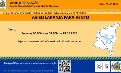 Aviso Laranja – Vento 
 Entre as 00h00 e as 09h00 de dia 28/01

#municipiodealan…