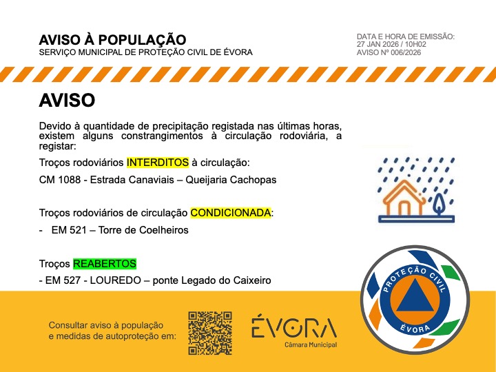 AVISO – Atualização 1
Constrangimentos à circulação rodoviária