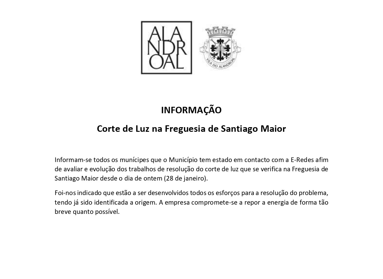 Informação – Corte de Luz Freguesia de Santiago Maior