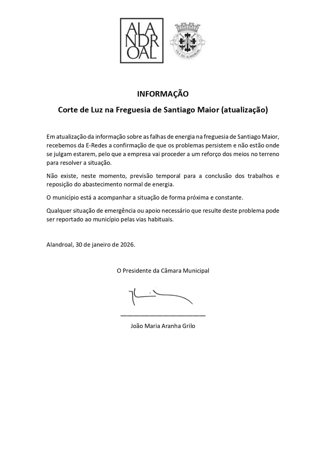 Informação – Corte de Luz Freguesia de Santiago Maior (atualização)