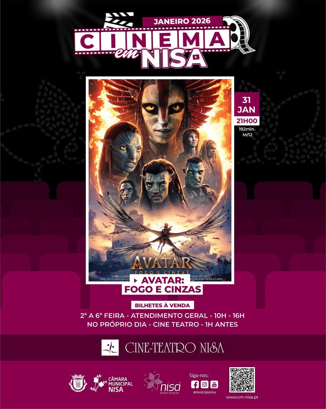 𝐇𝐨𝐣𝐞 𝐧𝐨 𝐂𝐢𝐧𝐞-𝐓𝐞𝐚𝐭𝐫𝐨 𝐞𝐦 𝐍𝐢𝐬𝐚
31 de janeiro
21h – 𝐀𝐯𝐚𝐭𝐚𝐫: 𝐅𝐨𝐠𝐨 𝐞 𝐂𝐢𝐧𝐳𝐚
Bilhe… 𝐇𝐨𝐣𝐞 𝐧𝐨 𝐂𝐢𝐧𝐞-𝐓𝐞𝐚𝐭𝐫𝐨 𝐞𝐦 𝐍𝐢𝐬𝐚
31 de janeiro
21h – 𝐀𝐯𝐚𝐭𝐚𝐫: 𝐅𝐨𝐠𝐨 𝐞 𝐂𝐢𝐧𝐳𝐚
Bilhe…