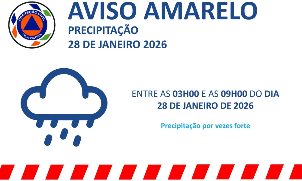 AVISO AMARELO | PRECIPITAÇÃO | 28 JANEIRO 2026 
 Entre as 03h00 e as 09h00 de 22…