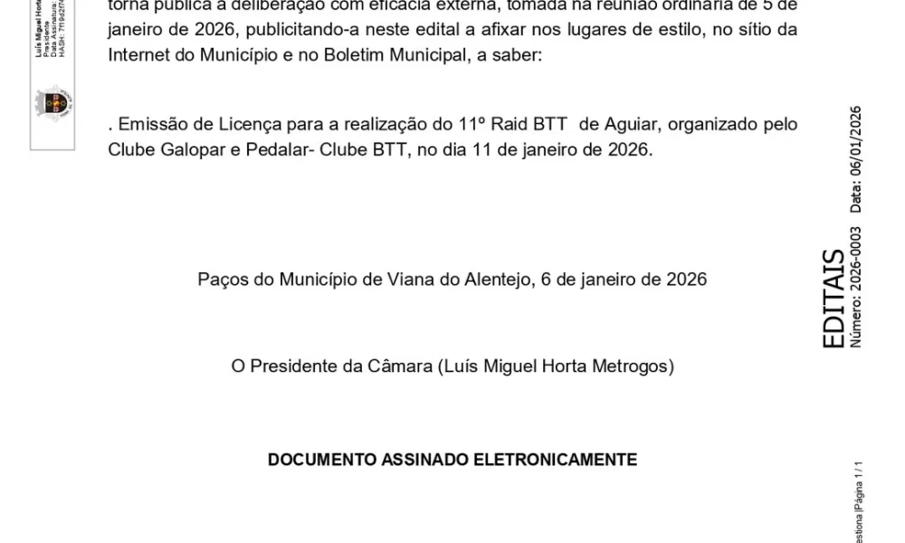 Edital 
Deliberações tomadas na reunião ordinária da Câmara Municipal de 5 de ja…