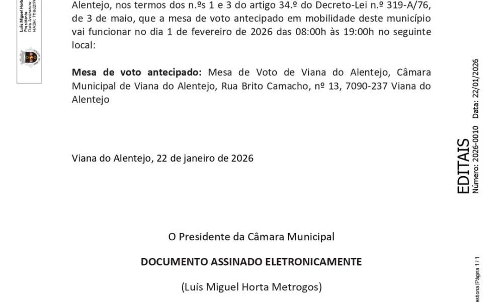 Edital 

Mesa de Voto Antecipado em Mobilidade
