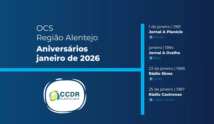 OCS Região Alentejo – Aniversários janeiro 2026 « Comissão de Coordenação e Desenvolvimento Regional do Alentejo, I.P.