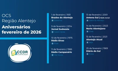 OCS Região Alentejo – Aniversários fevereiro 2026 « Comissão de Coordenação e Desenvolvimento Regional do Alentejo, I.P.