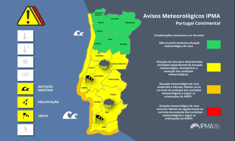 Atenção aos Avisos Meteorológicos para Portugal Continental:
Agitação Marítima -…