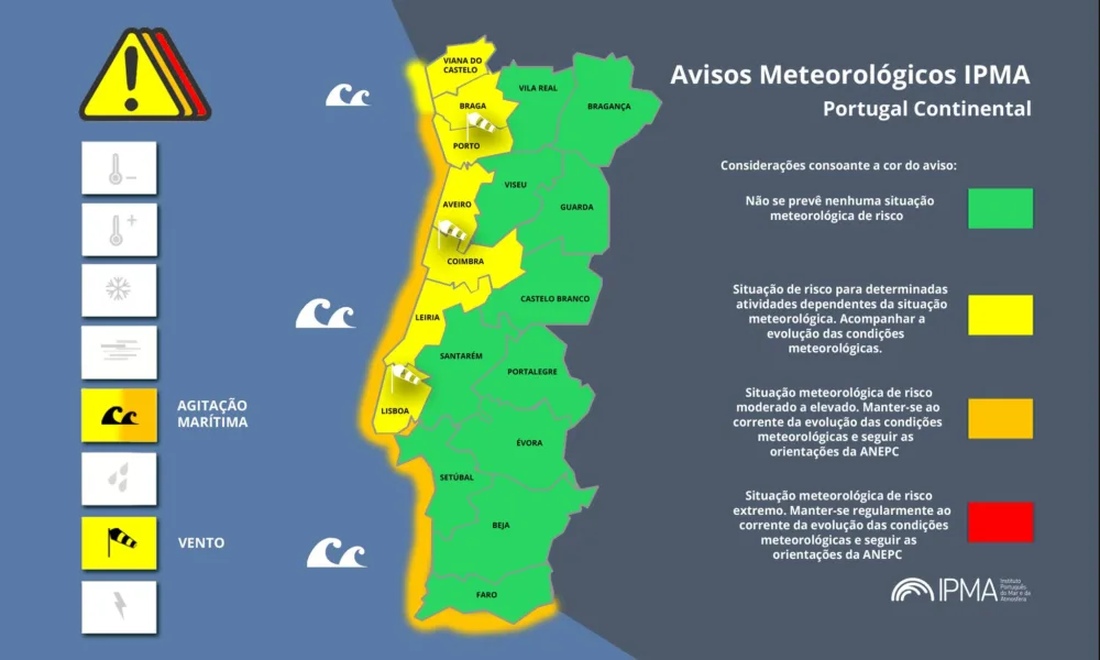 Atenção aos Avisos Meteorológicos para Portugal Continental:
Agitação Marítima -…