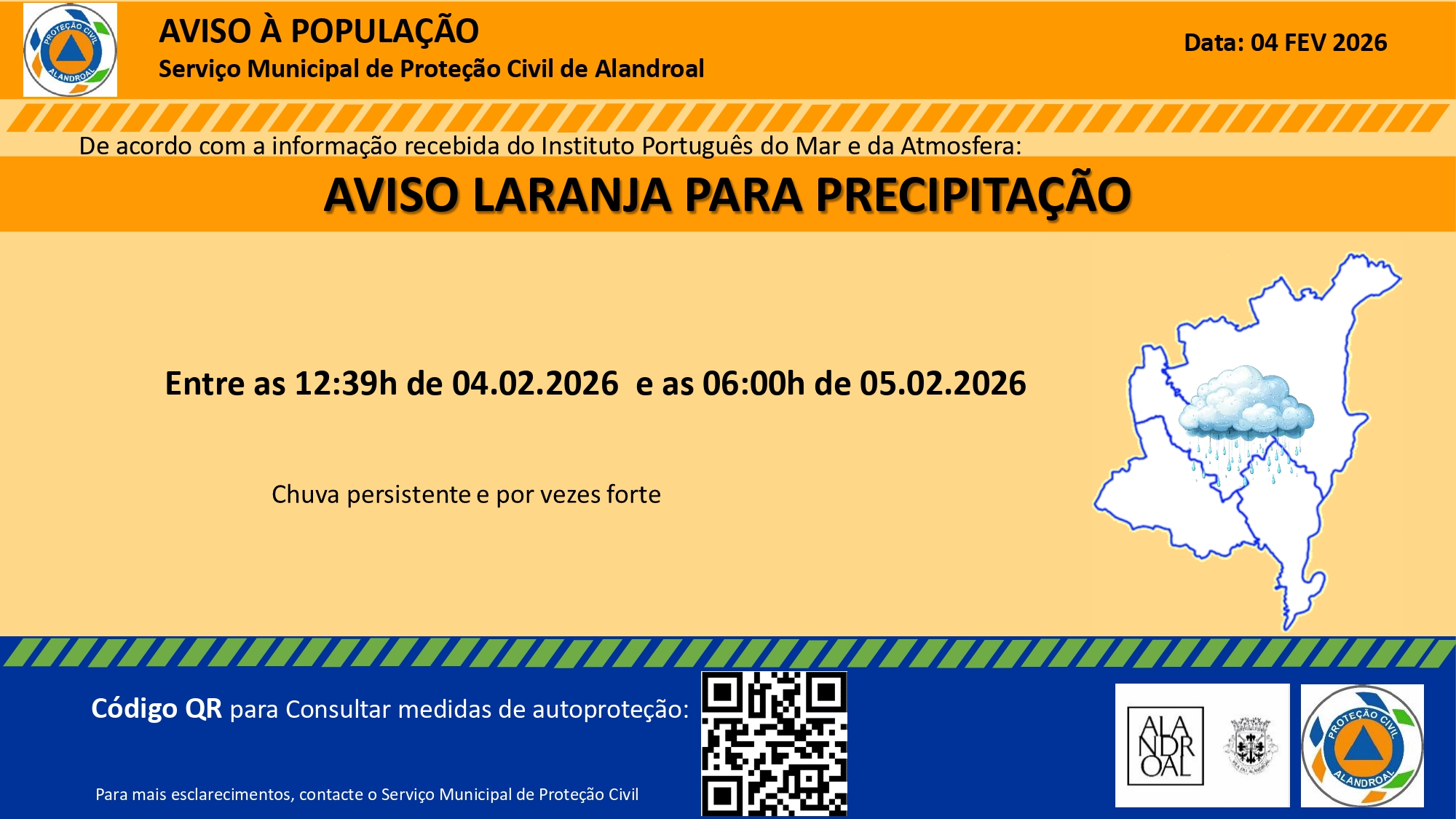 Aviso Laranja – Precipitação 
 Entre as 12h39 e as 06h00 de dia 05/02

#municipi…