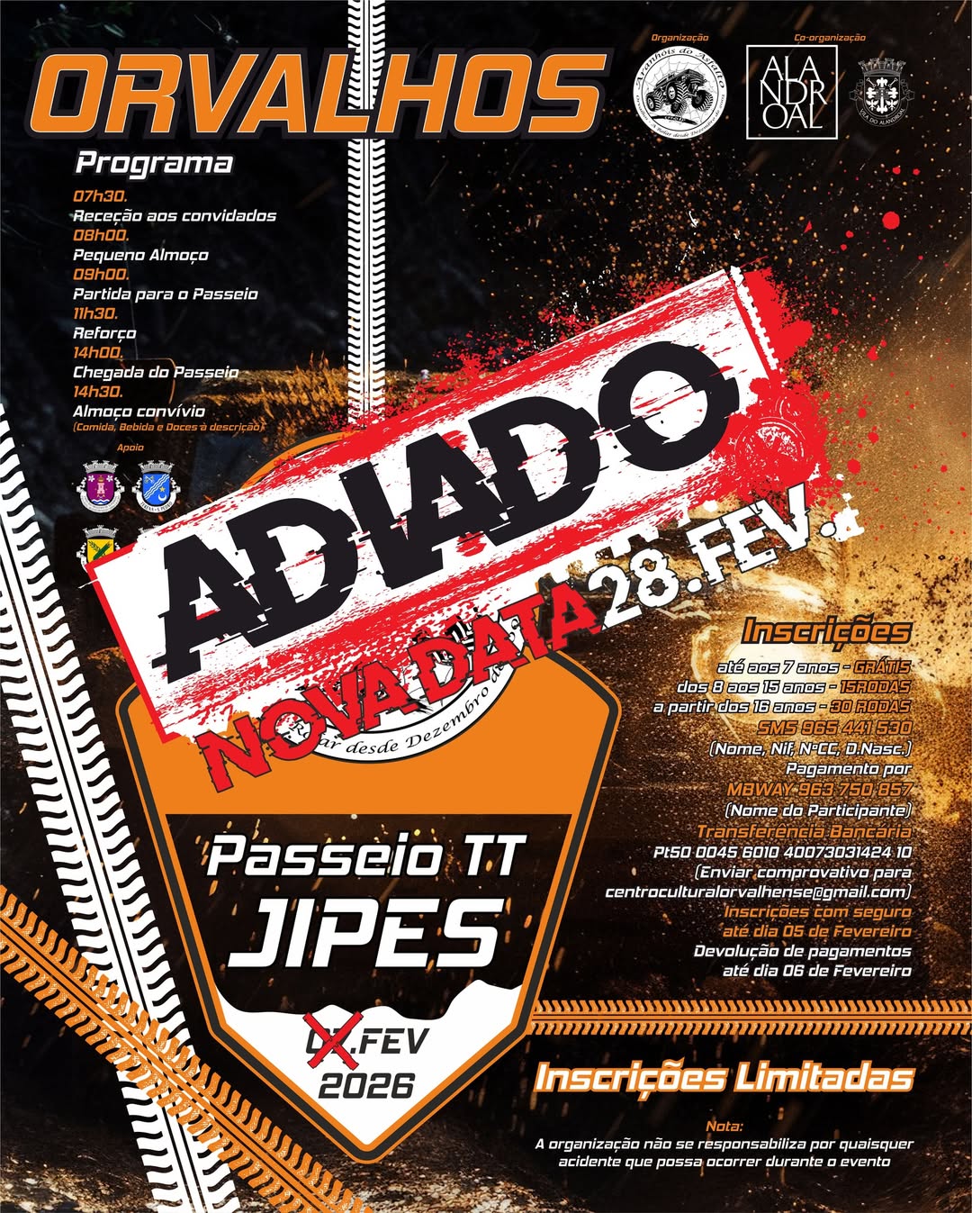 Passeio TT Jipes adiado para dia 28 de fevereiro