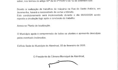 Corte de Trânsito temporário 

Rua de Santo António, Juromenha 

dia 06/02