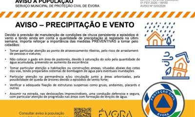 AVISO – PRECIPITAÇÃO E VENTO

Tendo em conta as previsões atuais do Instituto Po…
