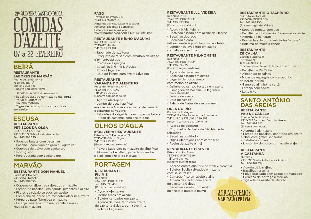 De 7 a 22 de fevereiro, as tradicionais “Comidas d’Azeite” voltam a ser servida…