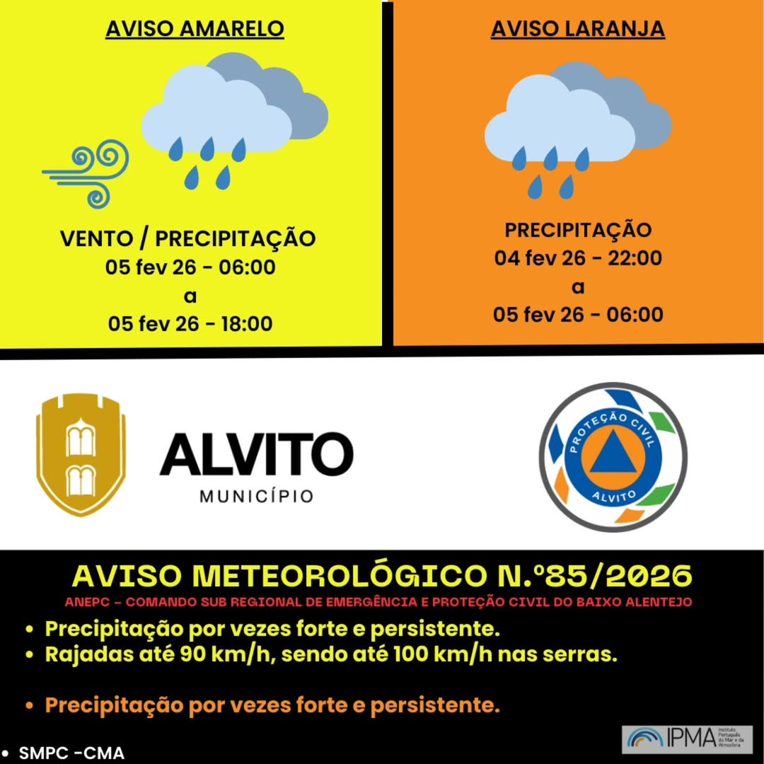 ALERTA: MAU TEMPO (04 e 05 FEV)

O Município de Alvito informa que o concelho e…