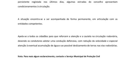 Informação à População

Devido à precipitação persistente registada nos últimos …