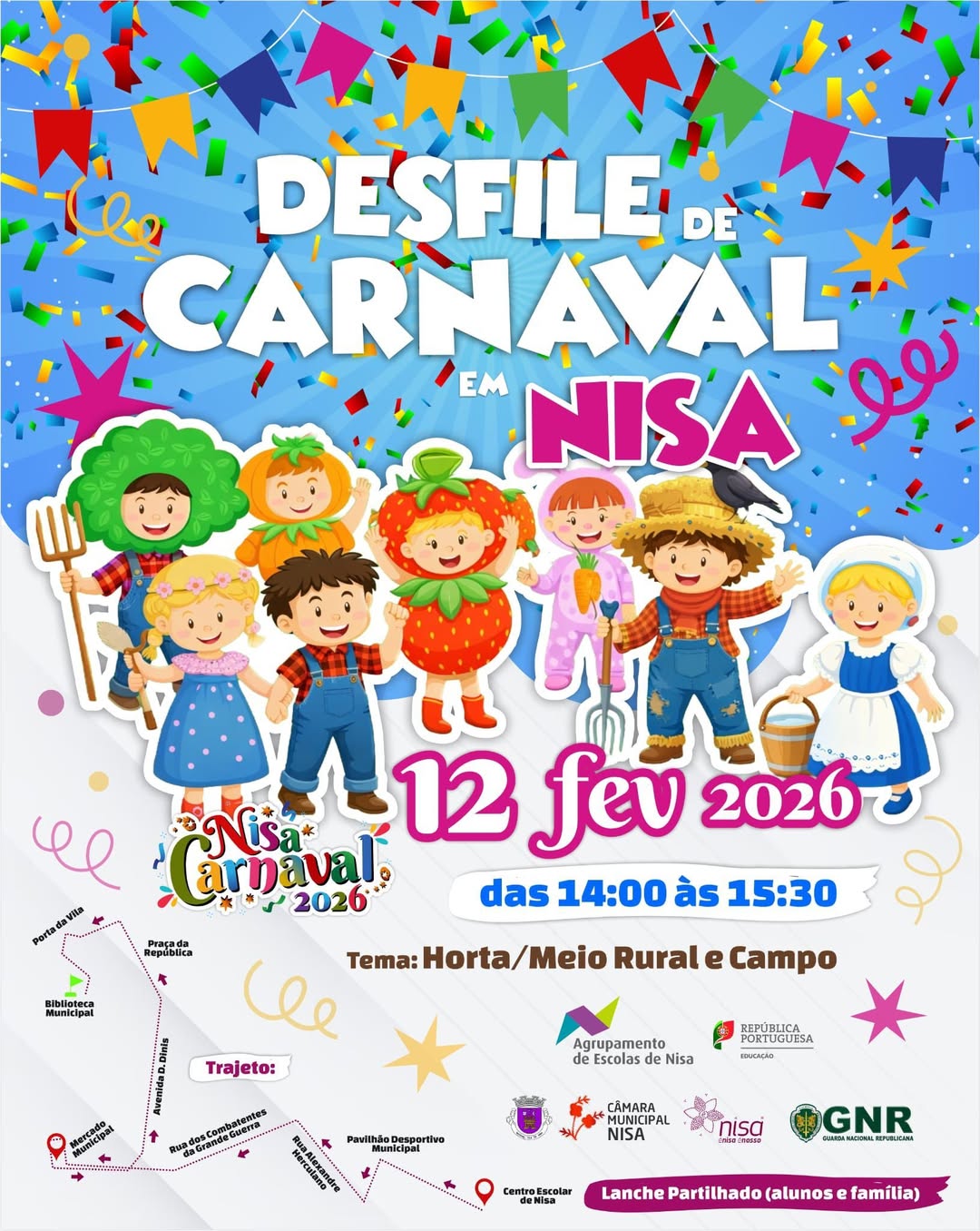 O Carnaval está a chegar a Nisa! 

No dia 12 de fevereiro, das 14h00 às 15h30, …