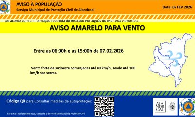Aviso Amarelo – Vento 
 Entre as 06h00 e as 15h00 de dia 07/02

#municipiodealan…