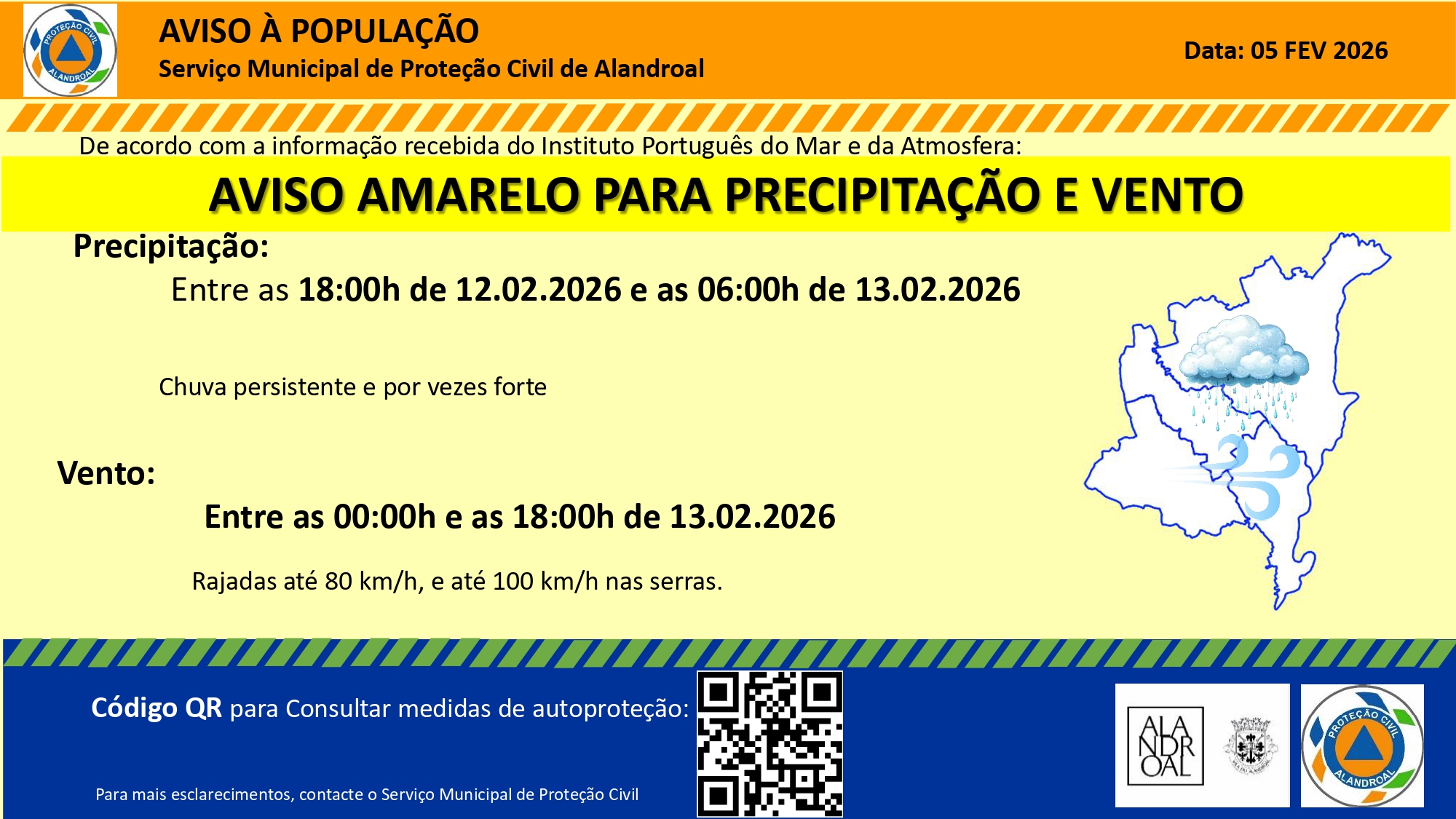 Aviso Amarelo – Precipitação 
 Entre as 18h00 de dia 12/02 e as 06h00 de dia 13/…