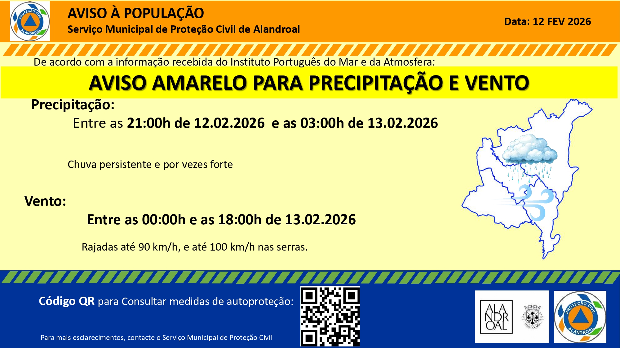Aviso Amarelo – Precipitação 
 Entre as 21h00 de dia 12/02 e as 03h00 de dia 13/…