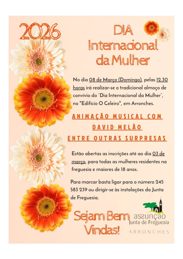 DIVULGAÇÃO

COMEMORAÇÃO DO DIA INTERNACIONAL DA MULHER

Dia 8 de março (domingo)…