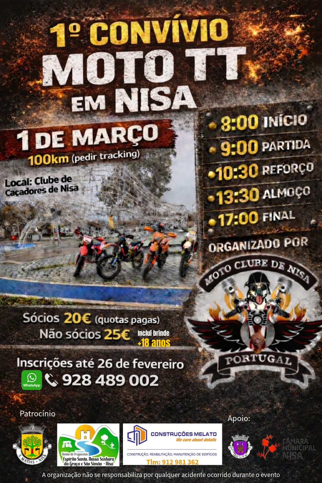 𝑴𝒖𝒏𝒊𝒄𝒊́𝒑𝒊𝒐 𝒅𝒆 𝑵𝒊𝒔𝒂 𝒂𝒑𝒐𝒊𝒂!
1º Convívio de Motos e Quads do MCN
Nisa | 01 de m… 𝑴𝒖𝒏𝒊𝒄𝒊́𝒑𝒊𝒐 𝒅𝒆 𝑵𝒊𝒔𝒂 𝒂𝒑𝒐𝒊𝒂!
1º Convívio de Motos e Quads do MCN
Nisa | 01 de m…