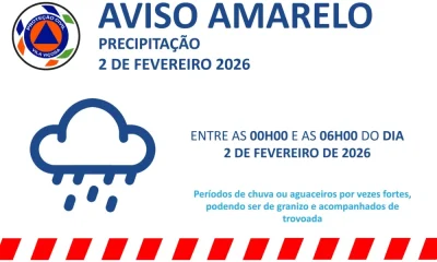 AVISO AMARELO | PRECIPITAÇÃO | 2 FEVEREIRO 2026
 Entre as 00h00 e as 06h00 de 02…