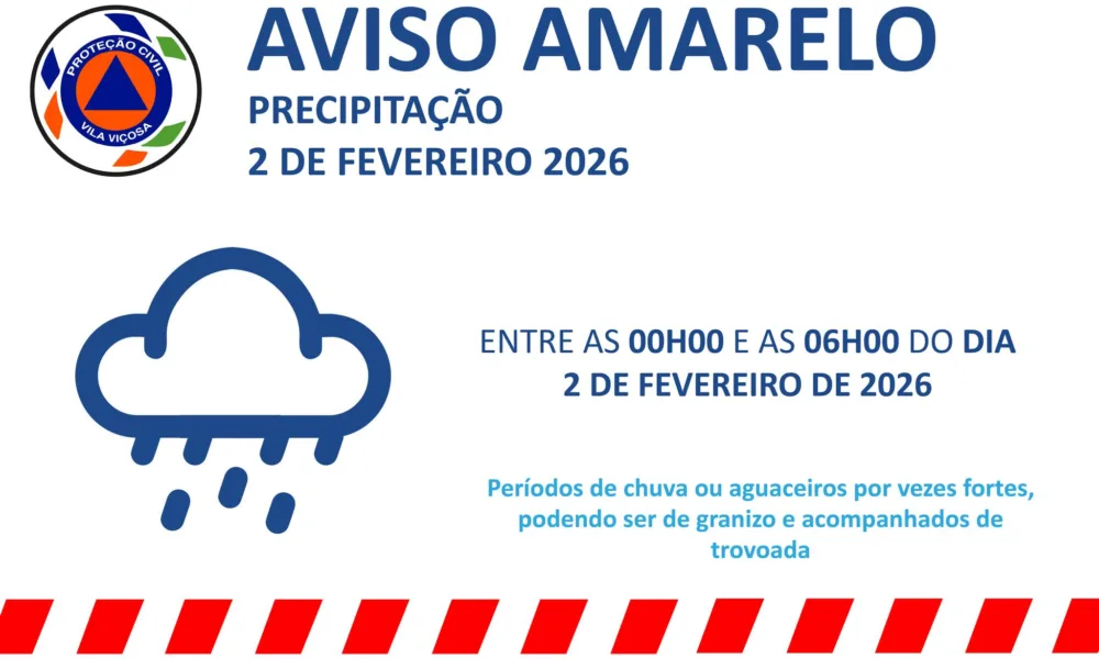 AVISO AMARELO | PRECIPITAÇÃO | 2 FEVEREIRO 2026
 Entre as 00h00 e as 06h00 de 02…