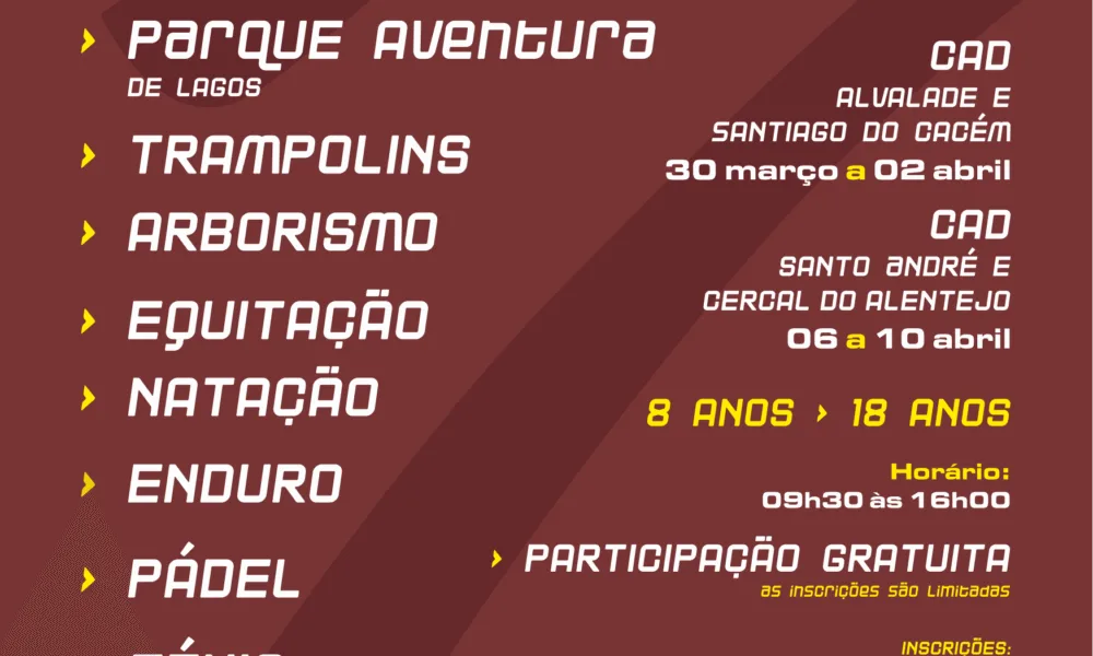 Inscrições Desporto em Férias 2026 – Câmara Municipal de Santiago do Cacém