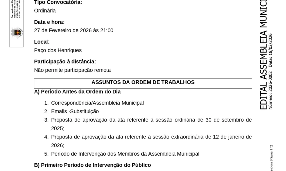 Edital

Convocatória para Assembleia Municipal Ordinária marcada para dia 27 de …
