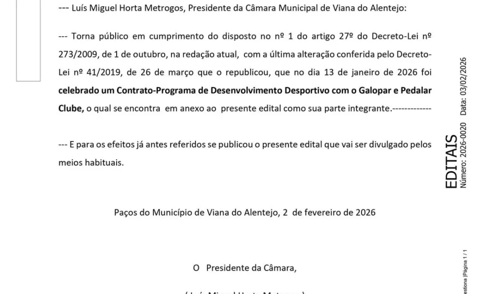 Edital nº20/2026

Contrato Programa de Desenvolvimento Desportivo celebrado com …