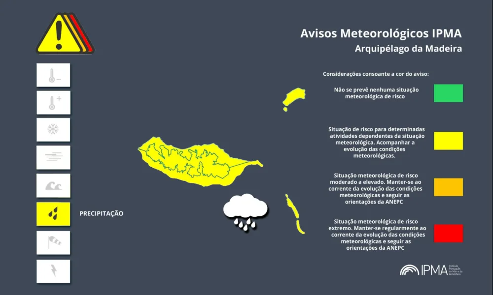 Atenção aos Avisos Meteorológicos para a Madeira:Precipitação – Amarelo [ 23 Ma…