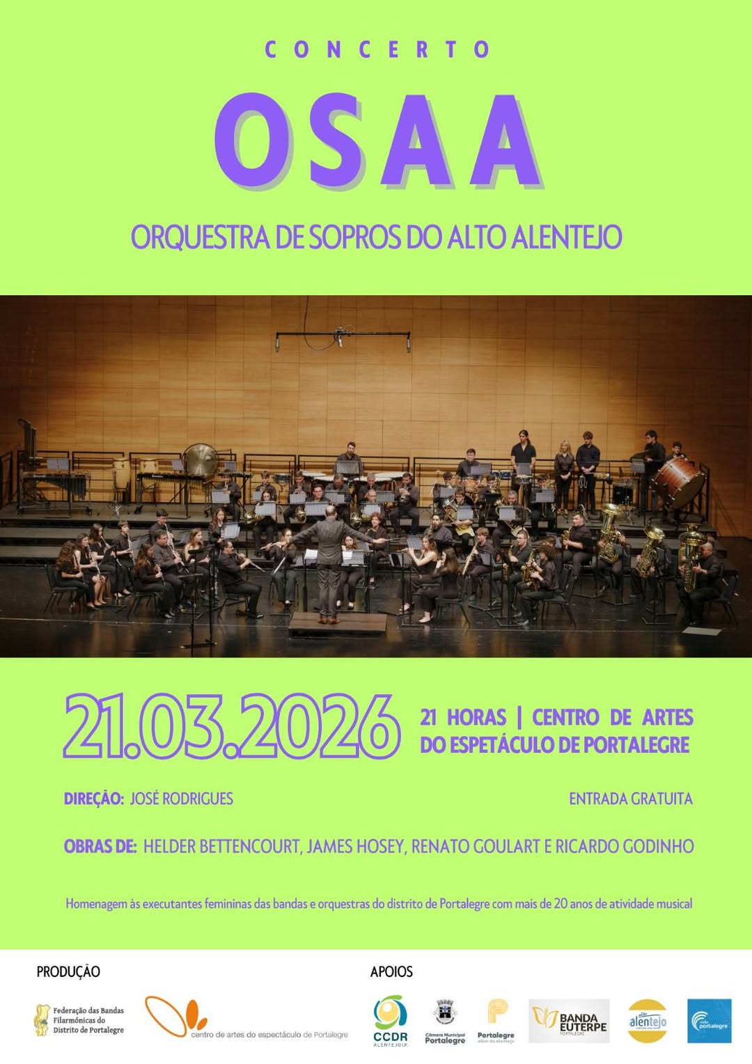 CONCERTO NO CAE Portalegre 
OSAA, Orquestra de Sopros do Alto Alentejo 
21 de ma…