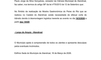 Corte de Trânsito 
 dia 16/03 a partir das 14h00
Largo do Arquiz
