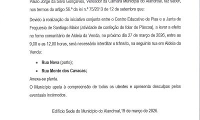 Corte de Trânsito – Atividade Escolar
 dia 27/03 entre as 09h00 e as 12h00

Rua…