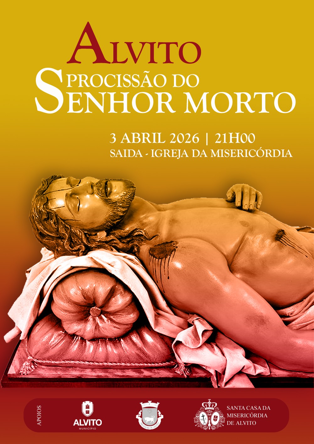 Procissão do Senhor Morto em Alvito 

Dia 3 de abril, às 21h, realiza-se a Proci…