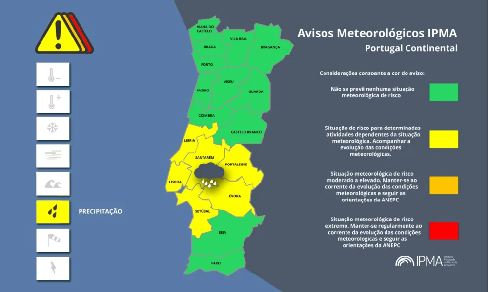 Atenção aos Avisos Meteorológicos para Portugal Continental:
Precipitação – Amar…