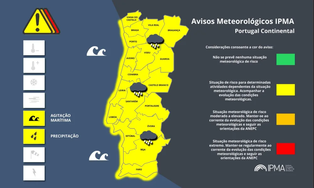 Atenção aos Avisos Meteorológicos para Portugal Continental:
Agitação Marítima -…