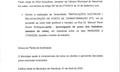 Corte de Trânsito
 desde dia 06/04 a 17/04 
 
Rua Manuel Viana Xavier Rodrigues …