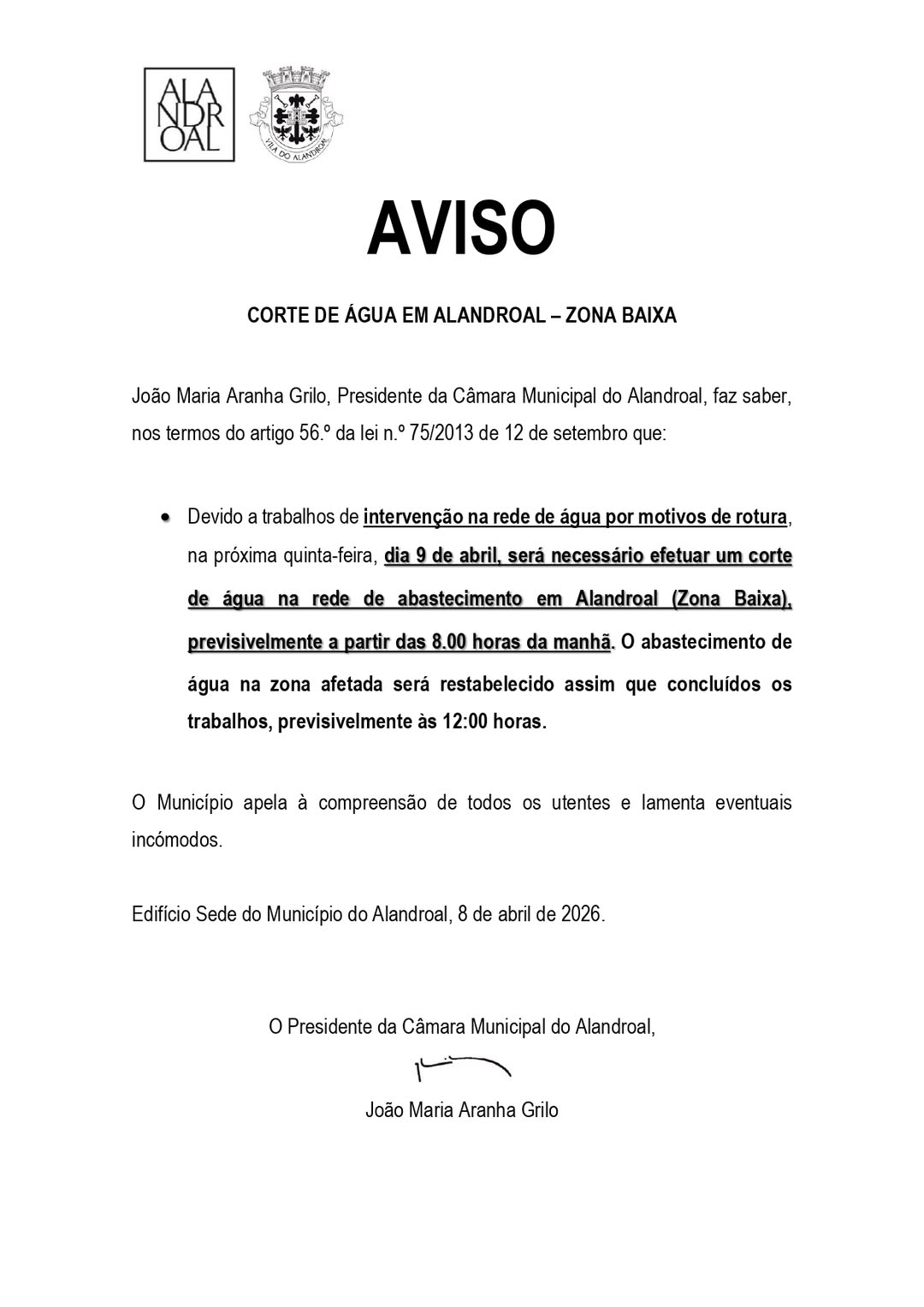 Corte de Água 
 9 de abril 
Zona Baixa, Alandroal 

#CorteDeAgua
#alandroal